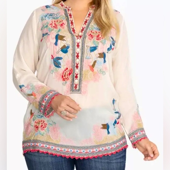 Johnny Was Gracie Embroidered Floral Tunic Top Women Size 1X Bohemian Festival - Picture 1 of 14